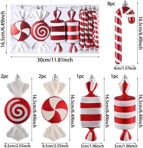 Candy Christmas Tree Hanging Ornament Kit, 12Pcs Red and White Pastel Candy Cane Lollipop Plastic Pendant for Xmas Candyland Winter Wonderland Party Christmas Tree Decorations in Saudi Arabia