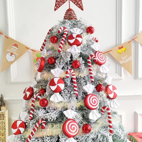 Candy Christmas Tree Hanging Ornament Kit, 12Pcs Red and White Pastel Candy Cane Lollipop Plastic Pendant for Xmas Candyland Winter Wonderland Party Christmas Tree Decorations in Saudi Arabia