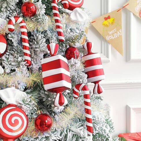 Candy Christmas Tree Hanging Ornament Kit, 12Pcs Red and White Pastel Candy Cane Lollipop Plastic Pendant for Xmas Candyland Winter Wonderland Party Christmas Tree Decorations in Saudi Arabia