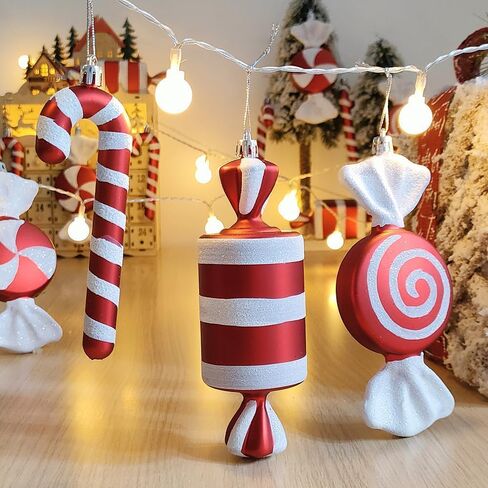 Candy Christmas Tree Hanging Ornament Kit, 12Pcs Red and White Pastel Candy Cane Lollipop Plastic Pendant for Xmas Candyland Winter Wonderland Party Christmas Tree Decorations in Saudi Arabia