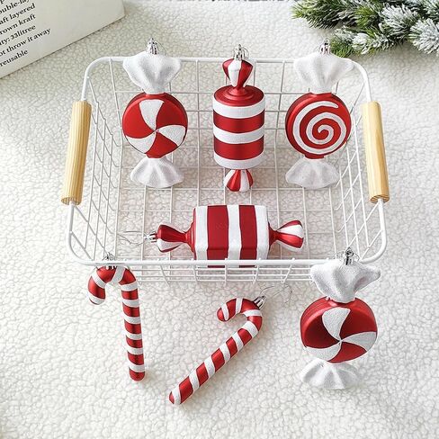 Candy Christmas Tree Hanging Ornament Kit, 12Pcs Red and White Pastel Candy Cane Lollipop Plastic Pendant for Xmas Candyland Winter Wonderland Party Christmas Tree Decorations in Saudi Arabia