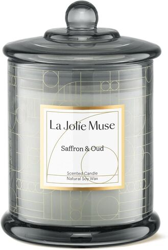 شمعة LA JOLIE MUSE بالزعفران والعود، هدايا شموع للنساء والرجال، شموع الصويا الطبيعية للمنزل المعطرة، شموع برطمان فاخرة، احتراق طويل 70 ساعة، 10 أونصة in Saudi Arabia