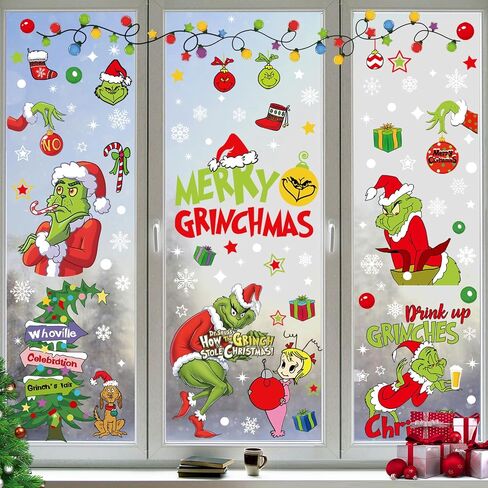 Christmas Window Stickers Window Clings Christmas Snowman Snowflake Stickers Snow House Decals Christmas Decorations Elk for Window Glass Decoration, 9sheets in Saudi Arabia