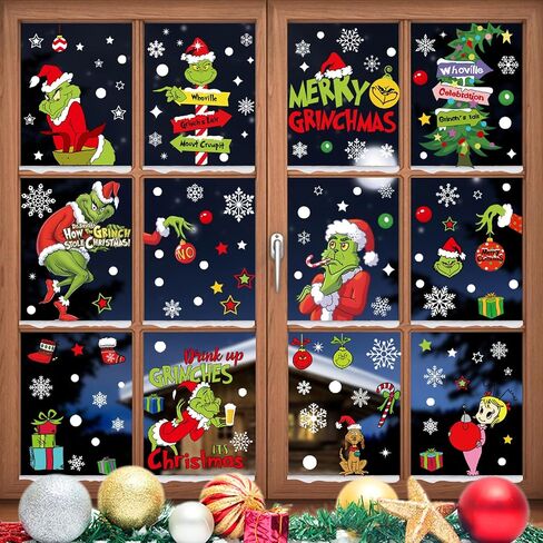 Christmas Window Stickers Window Clings Christmas Snowman Snowflake Stickers Snow House Decals Christmas Decorations Elk for Window Glass Decoration, 9sheets in Saudi Arabia