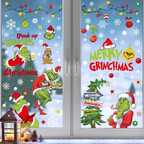 Christmas Window Stickers Window Clings Christmas Snowman Snowflake Stickers Snow House Decals Christmas Decorations Elk for Window Glass Decoration, 9sheets in Saudi Arabia