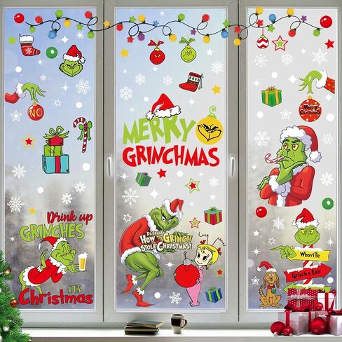 Christmas Window Stickers Window Clings Christmas Snowman Snowflake Stickers Snow House Decals Christmas Decorations Elk for Window Glass Decoration, 9sheets in Saudi Arabia