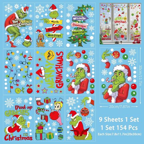 Christmas Window Stickers Window Clings Christmas Snowman Snowflake Stickers Snow House Decals Christmas Decorations Elk for Window Glass Decoration, 9sheets in Saudi Arabia