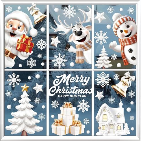 Christmas Window Stickers Window Clings Christmas Snowman Snowflake Stickers Snow House Decals Christmas Decorations Elk for Window Glass Decoration, 9sheets in Saudi Arabia