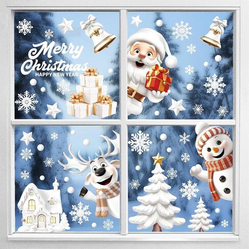 Christmas Window Stickers Window Clings Christmas Snowman Snowflake Stickers Snow House Decals Christmas Decorations Elk for Window Glass Decoration, 9sheets in Saudi Arabia