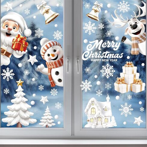 Christmas Window Stickers Window Clings Christmas Snowman Snowflake Stickers Snow House Decals Christmas Decorations Elk for Window Glass Decoration, 9sheets in Saudi Arabia