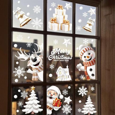 Christmas Window Stickers Window Clings Christmas Snowman Snowflake Stickers Snow House Decals Christmas Decorations Elk for Window Glass Decoration, 9sheets in Saudi Arabia
