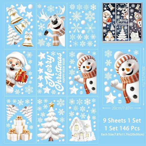 Christmas Window Stickers Window Clings Christmas Snowman Snowflake Stickers Snow House Decals Christmas Decorations Elk for Window Glass Decoration, 9sheets in Saudi Arabia