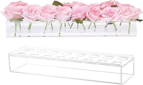 Wymexen Clear Acrylic Flower Vases with a Rectangular Centerpiece, totaling 16inches（16 Holes） Modern vases are Ideal for Home and Wedding Decorations-Perfect for Long Table Flowers in Saudi Arabia