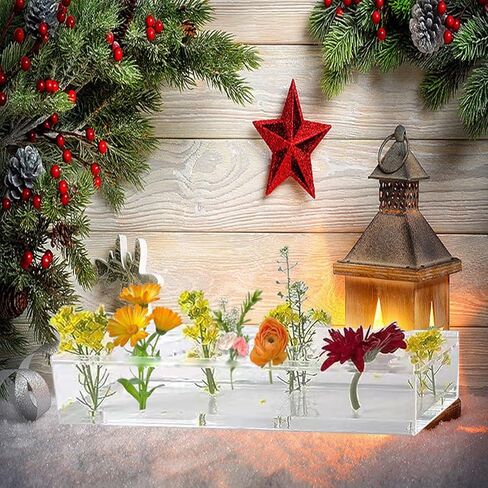 Wymexen Clear Acrylic Flower Vases with a Rectangular Centerpiece, totaling 16inches（16 Holes） Modern vases are Ideal for Home and Wedding Decorations-Perfect for Long Table Flowers in Saudi Arabia