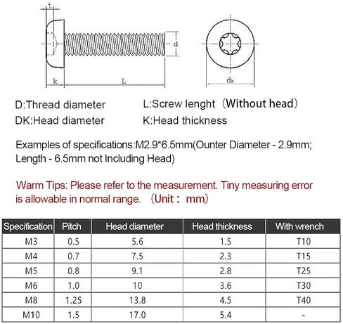 Anti-Theft Screws 304 Stainless Steel Screws Torx Round Head Bolts Machine Screws Security Screw M5*10mm,10 pcs in Kuwait