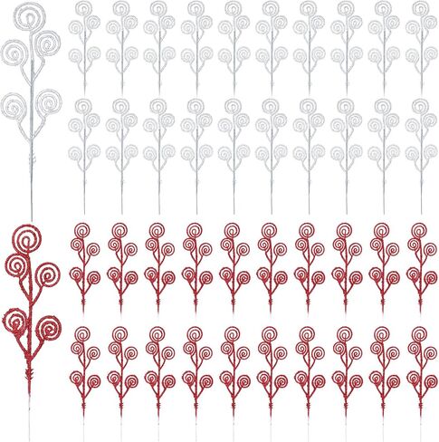 Zeyune 80 Pcs Christmas Candy Shape Curly Sticks Glitter Stem Ornaments Decorative Christmas Tree Picks Artificial Christmas Glittery Twigs for Wedding Holiday Party Home Decorations (Red White) in Kuwait