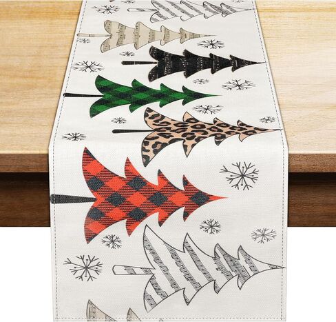 FINPAC Christmas Trees Merry Xmas Table Runner, 72 Inches Plaid Long Seasonal Winter Christmas Xmas Holiday Farmhouse Style Table Decoration Festival Decor Accessory, Christmas Tree in Saudi Arabia
