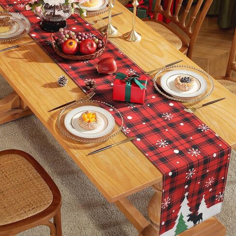 FINPAC Christmas Trees Merry Xmas Table Runner, 72 Inches Plaid Long Seasonal Winter Christmas Xmas Holiday Farmhouse Style Table Decoration Festival Decor Accessory, Christmas Tree in Saudi Arabia