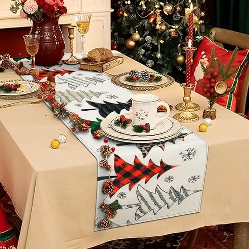 FINPAC Christmas Trees Merry Xmas Table Runner, 72 Inches Plaid Long Seasonal Winter Christmas Xmas Holiday Farmhouse Style Table Decoration Festival Decor Accessory, Christmas Tree in Saudi Arabia