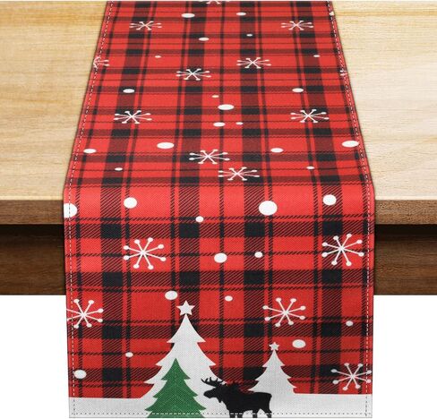 FINPAC Christmas Trees Merry Xmas Table Runner, 72 Inches Plaid Long Seasonal Winter Christmas Xmas Holiday Farmhouse Style Table Decoration Festival Decor Accessory, Christmas Tree in Saudi Arabia