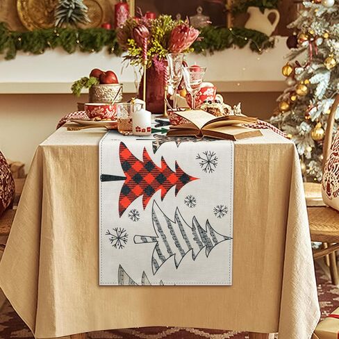 FINPAC Christmas Trees Merry Xmas Table Runner, 72 Inches Plaid Long Seasonal Winter Christmas Xmas Holiday Farmhouse Style Table Decoration Festival Decor Accessory, Christmas Tree in Saudi Arabia