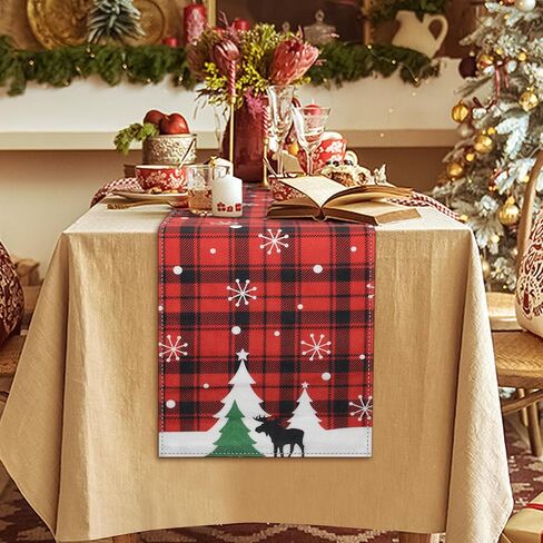 FINPAC Christmas Trees Merry Xmas Table Runner, 72 Inches Plaid Long Seasonal Winter Christmas Xmas Holiday Farmhouse Style Table Decoration Festival Decor Accessory, Christmas Tree in Saudi Arabia