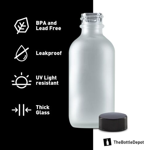 The Bottle Depot - 24 عبوة - زجاجة زجاجية سعة 2 أونصة مع غطاء - أسود بلوري - لمسة نهائية للرقبة 20-400 - زجاجات بوسطن المستديرة - حماية من الأشعة فوق البنفسجية in Saudi Arabia