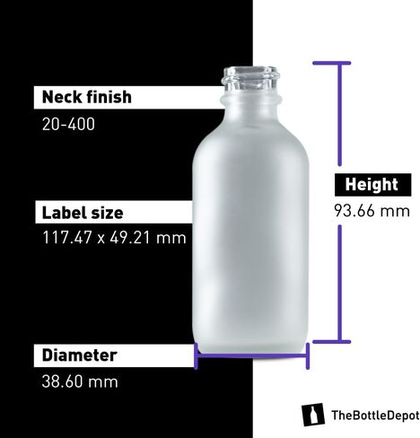 The Bottle Depot - 24 عبوة - زجاجة زجاجية سعة 2 أونصة مع غطاء - أسود بلوري - لمسة نهائية للرقبة 20-400 - زجاجات بوسطن المستديرة - حماية من الأشعة فوق البنفسجية in Saudi Arabia