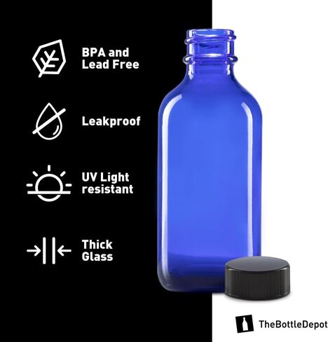 The Bottle Depot - 24 عبوة - زجاجة زجاجية سعة 2 أونصة مع غطاء - أسود بلوري - لمسة نهائية للرقبة 20-400 - زجاجات بوسطن المستديرة - حماية من الأشعة فوق البنفسجية in Saudi Arabia