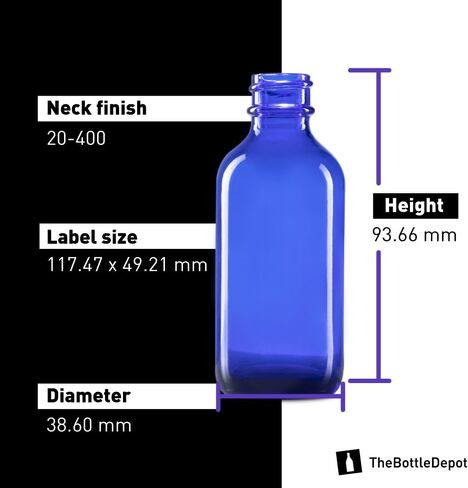 The Bottle Depot - 24 عبوة - زجاجة زجاجية سعة 2 أونصة مع غطاء - أسود بلوري - لمسة نهائية للرقبة 20-400 - زجاجات بوسطن المستديرة - حماية من الأشعة فوق البنفسجية in Saudi Arabia