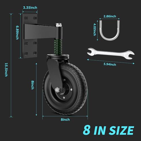 8 inch Heavy Duty Gate Wheels for Metal Tube Gates Fence Gates, 600lb Capacity Heavy Duty Gate Caster, 360° Rotation Spring Loaded Gate Wheel, Complete Installation Accessories Kit in Saudi Arabia