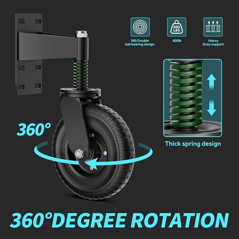 8 inch Heavy Duty Gate Wheels for Metal Tube Gates Fence Gates, 600lb Capacity Heavy Duty Gate Caster, 360° Rotation Spring Loaded Gate Wheel, Complete Installation Accessories Kit in Saudi Arabia