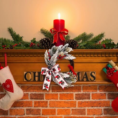 Crowye 2 جهاز كمبيوتر شخصى 16 بوصة إكليل عيد الميلاد للباب الأمامي الأحمر إكليل الطيور الكاردينال مع الصنوبر المخروط القوس Birdhouse عطلة اكليلا من الزهور لقضاء عطلة الشتاء هدية in Kuwait