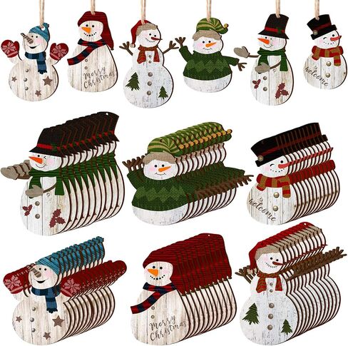 Snowman Christmas Tree Ornaments Decorations Christmas Tree Wooden Hanging Ornaments Winter Snowman Hanging Ornament with Lanyard for Christmas Tree Decor Xmas Holiday Party Favor Supplies (36) in Saudi Arabia