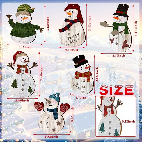 Snowman Christmas Tree Ornaments Decorations Christmas Tree Wooden Hanging Ornaments Winter Snowman Hanging Ornament with Lanyard for Christmas Tree Decor Xmas Holiday Party Favor Supplies (36) in Saudi Arabia