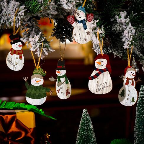 Snowman Christmas Tree Ornaments Decorations Christmas Tree Wooden Hanging Ornaments Winter Snowman Hanging Ornament with Lanyard for Christmas Tree Decor Xmas Holiday Party Favor Supplies (36) in Saudi Arabia
