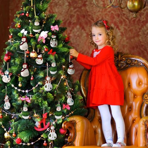 Snowman Christmas Tree Ornaments Decorations Christmas Tree Wooden Hanging Ornaments Winter Snowman Hanging Ornament with Lanyard for Christmas Tree Decor Xmas Holiday Party Favor Supplies (36) in Saudi Arabia