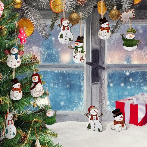 Snowman Christmas Tree Ornaments Decorations Christmas Tree Wooden Hanging Ornaments Winter Snowman Hanging Ornament with Lanyard for Christmas Tree Decor Xmas Holiday Party Favor Supplies (36) in Saudi Arabia