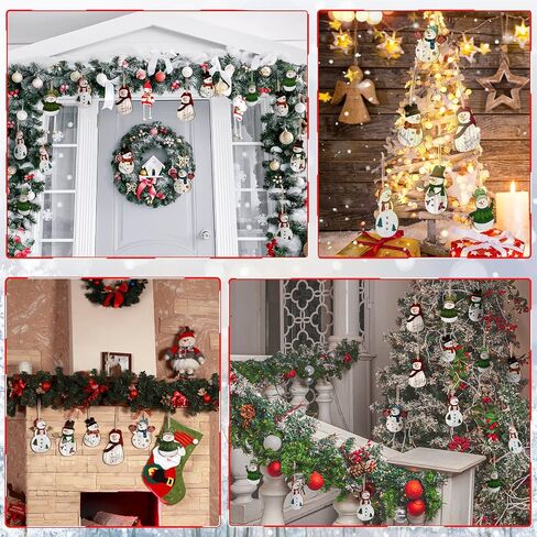 Snowman Christmas Tree Ornaments Decorations Christmas Tree Wooden Hanging Ornaments Winter Snowman Hanging Ornament with Lanyard for Christmas Tree Decor Xmas Holiday Party Favor Supplies (36) in Saudi Arabia