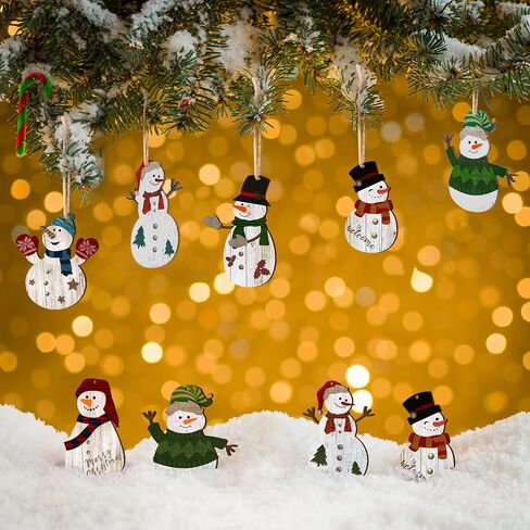 Snowman Christmas Tree Ornaments Decorations Christmas Tree Wooden Hanging Ornaments Winter Snowman Hanging Ornament with Lanyard for Christmas Tree Decor Xmas Holiday Party Favor Supplies (36) in Saudi Arabia