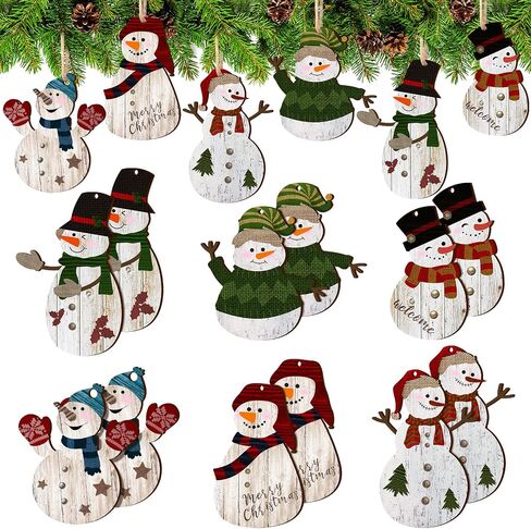 Snowman Christmas Tree Ornaments Decorations Christmas Tree Wooden Hanging Ornaments Winter Snowman Hanging Ornament with Lanyard for Christmas Tree Decor Xmas Holiday Party Favor Supplies (36) in Saudi Arabia