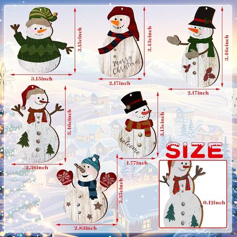 Snowman Christmas Tree Ornaments Decorations Christmas Tree Wooden Hanging Ornaments Winter Snowman Hanging Ornament with Lanyard for Christmas Tree Decor Xmas Holiday Party Favor Supplies (36) in Saudi Arabia