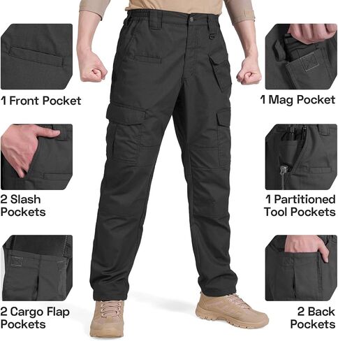 HISEA Men's Tactical Pants Water Resistant Ripstop Cargo Pants Relaxed Fit Outdoor Work Hiking Pants with 9 Pockets in Saudi Arabia