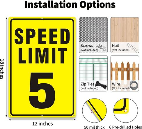 Speed Limit Sign, 5 MPH Speed Limit Sign for Street, (2 pack)18 x 12 inches Large Aluminum Reflective Signs Rust Free and UV Protected (5 MPH) in Saudi Arabia