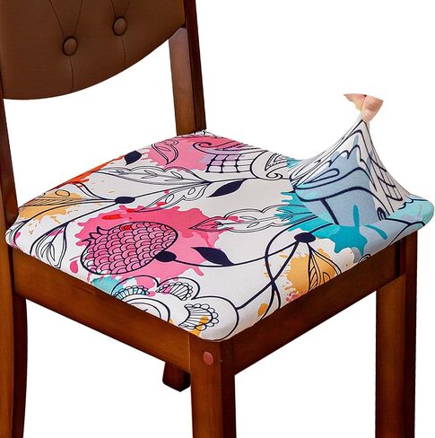 Chair Seat Covers Set of 6 Stretch Printed Chair Covers for Dining Room Square Removable Washable Chair Protector Seat Cushion Slipcovers for Kitchen Office in Kuwait