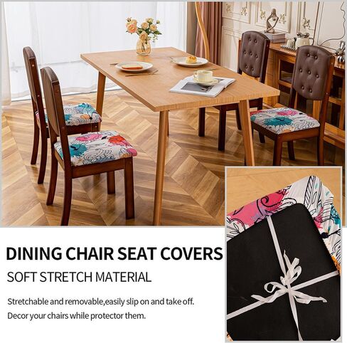 Chair Seat Covers Set of 6 Stretch Printed Chair Covers for Dining Room Square Removable Washable Chair Protector Seat Cushion Slipcovers for Kitchen Office in Kuwait