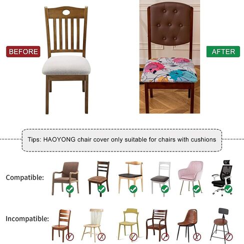 Chair Seat Covers Set of 6 Stretch Printed Chair Covers for Dining Room Square Removable Washable Chair Protector Seat Cushion Slipcovers for Kitchen Office in Kuwait