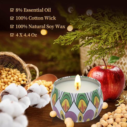 شموع عيد الميلاد المعطرة للنساء - شموع الصويا الكبيرة بوزن 4.4 أونصة للمنزل، شموع معطرة برائحة الزيوت العطرية طويلة الأمد بنسبة 8% للعطلات مثل عيد الشكر والكريسماس ورأس السنة الجديدة. in Saudi Arabia
