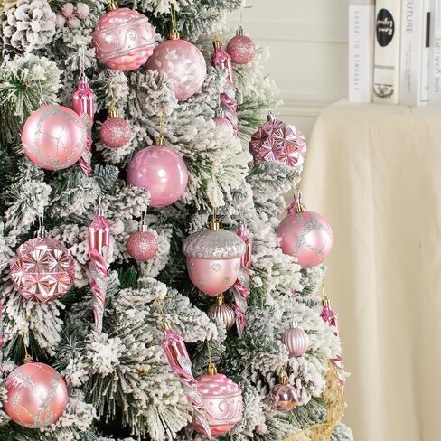 62pcs Pink Christmas Balls Ornaments Set - 3.15" Big Christmas Balls - Shatterproof Plastic Decorative Baubles for Xmas Tree Decor Holiday, Wedding, Party Decoration (Pink) in Saudi Arabia