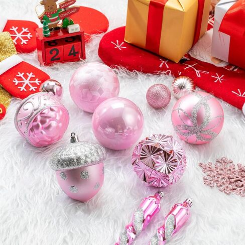62pcs Pink Christmas Balls Ornaments Set - 3.15" Big Christmas Balls - Shatterproof Plastic Decorative Baubles for Xmas Tree Decor Holiday, Wedding, Party Decoration (Pink) in Saudi Arabia